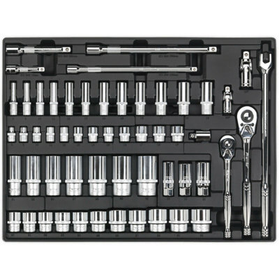 Premium 55 Piece Socket Set with Modular Tool Tray for DIY and Professional Use