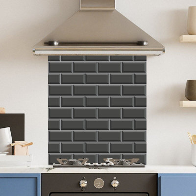 Premium 59.5 x 74.5cm Black Metro Tile 6mm Glass Toughened Kitchen ...