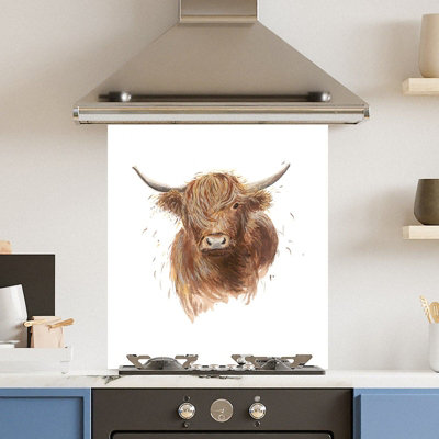 Premium 59.5 x 74.5cm Drawn Cow 6mm Glass Toughened Kitchen Splashback