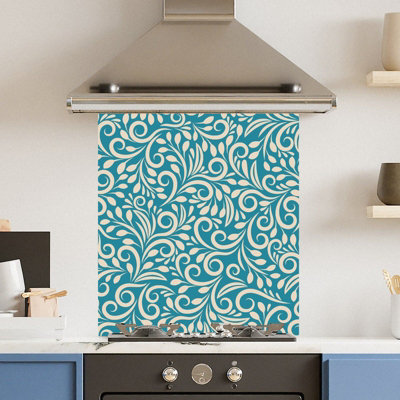Premium 59.5 x 74.5cm Floral Pattern 6mm Glass Toughened Kitchen Splashback