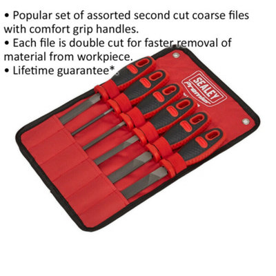 PREMIUM 6 Piece 150mm Engineers File Set - Double Cut - Coarse - Comfort Grip