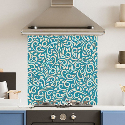 Premium 60 x 60cm Green Floral Pattern 6mm Glass Toughened Kitchen ...