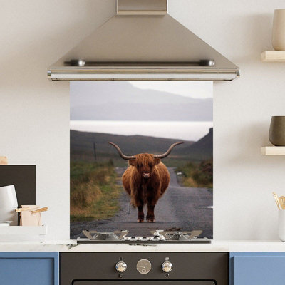 Premium 60 x 70cm Road Cow 6mm Glass Toughened Kitchen Splashback