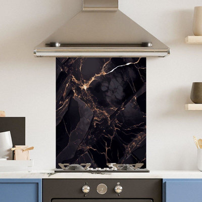Premium 60 x 75cm Dark Marble 6mm Glass Toughened Kitchen Splashback ...