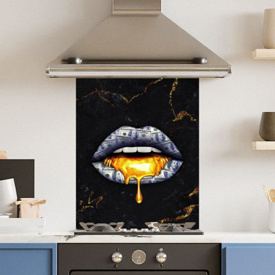 Premium 60 x 75cm Gold Black Lips 6mm Glass Toughened Kitchen ...