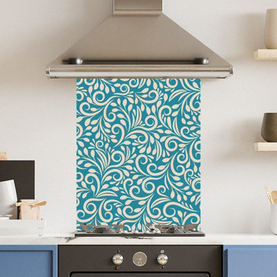 Premium 60 x 75cm Green Floral Pattern 6mm Glass Toughened Kitchen ...