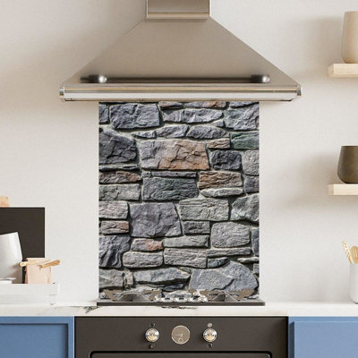 Premium 60 x 75cm Stone Wall 6mm Glass Toughened Kitchen Splashback ...