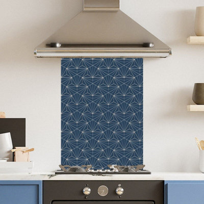 Premium 60 x 90cm Blue Gold Pattern 6mm Glass Toughened Kitchen Splashback