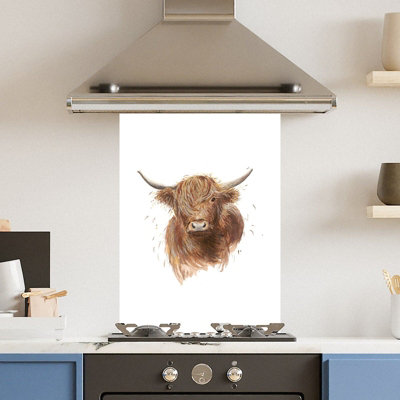 Premium 60 x 90cm Drawn Cow 6mm Glass Toughened Kitchen Splashback