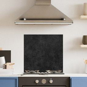 Premium 60cm  x 60cm 6mm Glass Black Concrete Kitchen Splashback Toughened Polished Edge