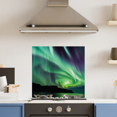 Premium 60cm x 60cm 6mm Glass Northern Lights Kitchen Splashback ...