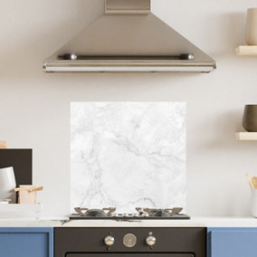 Premium 60cm  x 60cm 6mm Glass Veiny White Marble Kitchen Splashback Toughened Polished Edge