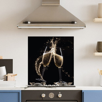 Premium 60cm x 65cm 6mm Glass Champagne Glasses Kitchen Splashback Toughened Polished Edge