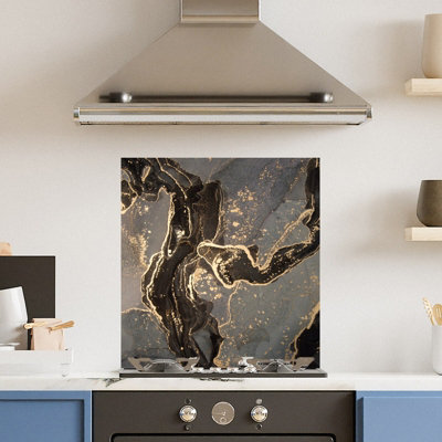 Premium 60cm x 65cm 6mm Glass Gold Marble Kitchen Splashback Toughened Polished Edge