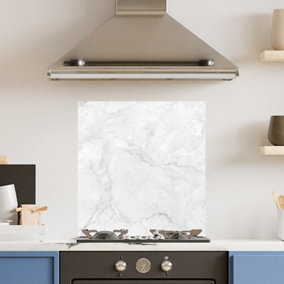 Premium 60cm x 65cm 6mm Glass Veiny White Marble Kitchen Splashback Toughened Polished Edge