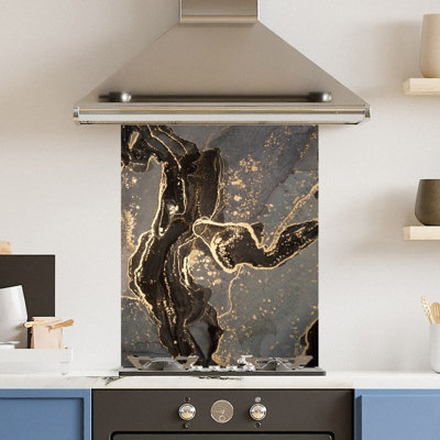 Premium 60cm x 75cm 6mm Glass Gold Marble Kitchen Splashback Various ...
