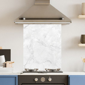 Premium 60cm x 75cm 6mm  White Marble Glass Kitchen Splashback Various Sizes Toughened - 60 cm