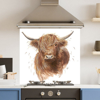 Premium 65 x 60cm Drawn Cow 6mm Glass Toughened Kitchen Splashback