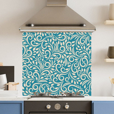 Premium 65 x 60cm Floral Pattern 6mm Glass Toughened Kitchen Splashback