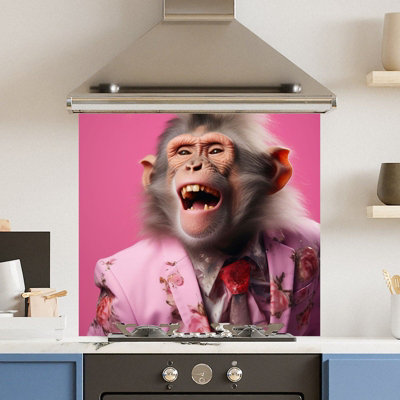 Premium 65 x 60cm Pink Monkey 6mm Glass Toughened Kitchen Splashback