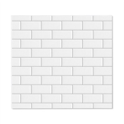 Premium 65 x 60cm White Metro Tile 6mm Glass Toughened Kitchen Splashback