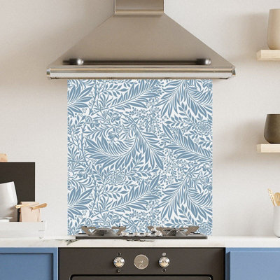Premium 65 x 70cm Blue Floral 6mm Glass Toughened Kitchen Splashback
