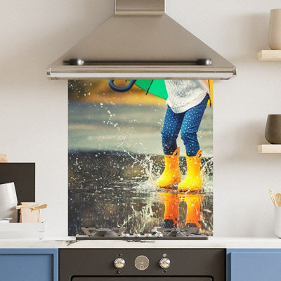 Premium 65 x 70cm Puddle Splash 6mm Glass Toughened Kitchen Splashback