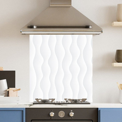 Premium 65 x 70cm Wavy White Pattern 6mm Glass Toughened Kitchen Splashback