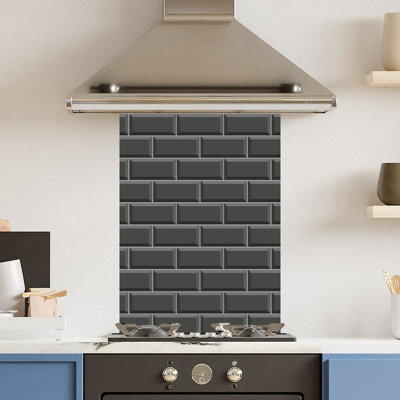 PREMIUM 65 X 90CM BLACK METRO TILE 6MM GLASS TOUGHENED KITCHEN SPLASHBACK