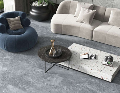 PREMIUM 6mm Grey Stone Effect Click Luxury Vinyl Flooring 305x610mm (Pack of 10 providing a coverage of 1.86sqm)