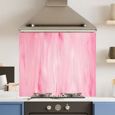 Premium 70 x 60cm Pink Brush Stroke 6mm Glass Toughened Kitchen Splashback