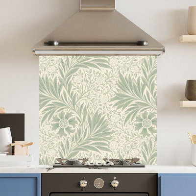 Premium 70 x 65cm Green Leaf Pattern 6mm Glass Toughened Kitchen ...