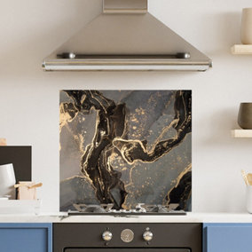 Premium 70cm x 65cm 6mm Glass Gold Marble Kitchen Splashback Toughened Polished Edge