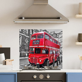 Premium 70cm x 65cm 6mm Glass London Bus Kitchen Splashback Toughened Polished Edge
