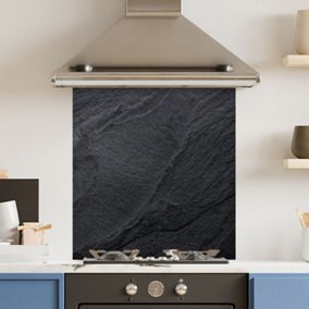Premium 70cm x 75cm 6mm  Black Concrete Glass Kitchen Splashback Various Sizes Toughened - 70 cm
