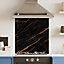 Premium 70cm x 75cm 6mm  Black Gold Marble Glass Kitchen Splashback Various Sizes Toughened - 70 cm