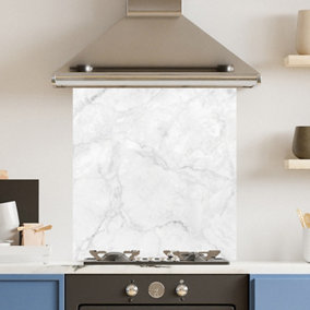 Premium 70cm x 75cm 6mm  White Marble Glass Kitchen Splashback Various Sizes Toughened - 70 cm