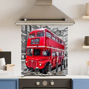 Premium 70x75cm 6mm Glass Red London Bus Kitchen Splashback Toughened