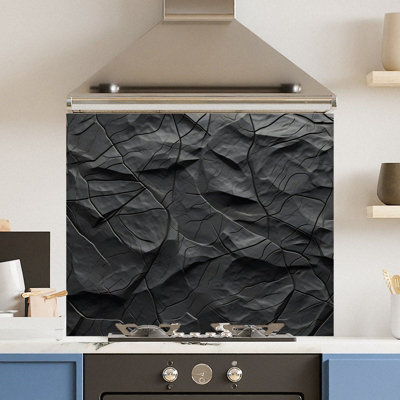 Premium 74.5 x 59.5cm Abstract Black 6mm Glass Toughened Kitchen Splashback