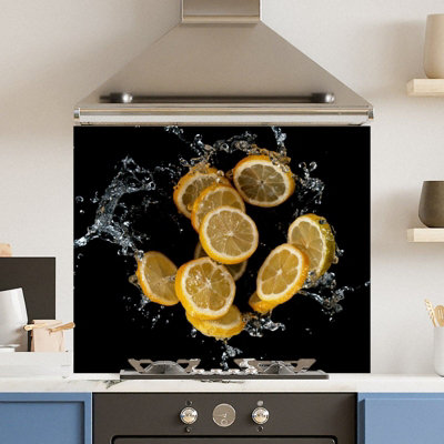 Premium 74.5 x 59.5cm Lemon Splash 6mm Glass Toughened Kitchen Splashback