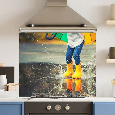 Premium 74.5 x 59.5cm Puddle Splash 6mm Glass Toughened Kitchen Splashback