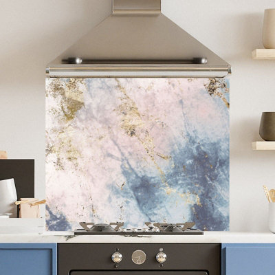 Premium 75 x 60cm Pink Blue Marble 6mm Glass Toughened Kitchen Splashback