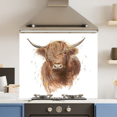 Premium 75 x 70cm Drawn Cow 6mm Glass Toughened Kitchen Splashback