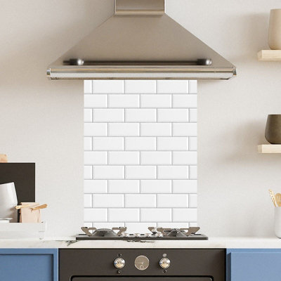 Premium 75 x 90cm White Metro Tile 6mm Glass Toughened Kitchen Splashback