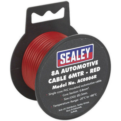 Premium 8A Thick Wall Automotive Cable - 7m Red PVC Insulated Single Core