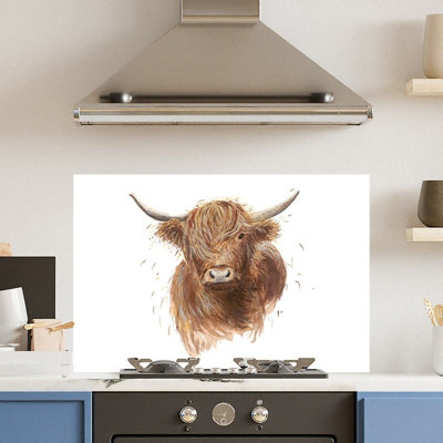 Premium 90 x 60cm Drawn Cow 6mm Glass Toughened Kitchen Splashback