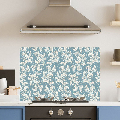 Premium 90 x 60cm Floral Pattern 6mm Glass Toughened Kitchen Splashback