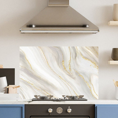 Premium 90 x 60cm Gold Marble 6mm Glass Toughened Kitchen Splashback