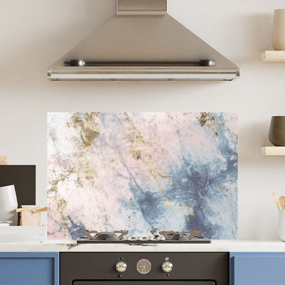 Premium 90 x 60cm Pink Blue Marble 6mm Glass Toughened Kitchen Splashback