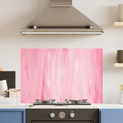 Premium 90 x 60cm Pink Brush Stroke 6mm Glass Toughened Kitchen Splashback